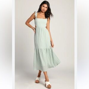Lulus Dreamiest Darling Mint Smocked Tie-Back Tiered Midi Dress